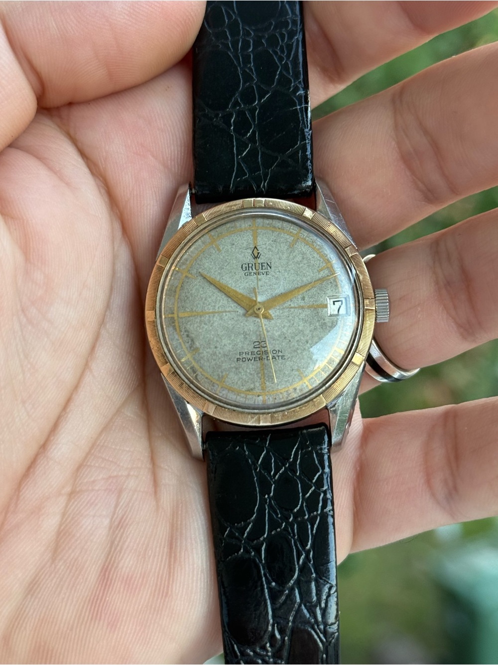 Vintage 1950’s 14k gold & Steel Gruen Genève Presicion Power 34mm - Picture 11 of 16